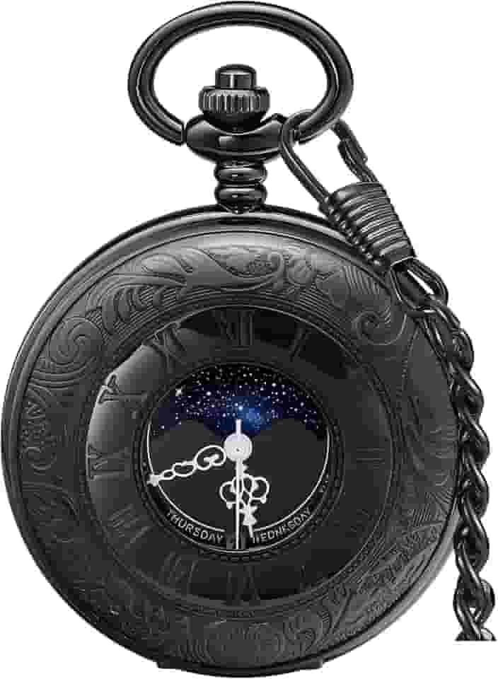Relógio de bolso vintage com escala de números romanos, calendário de fases da lua, quartzo, relógio de bolso com corrente, melhor presente