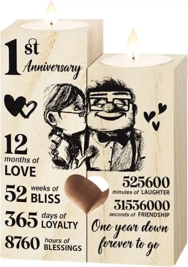 Presentes de casamento de 1º aniversário para esposa, namorada, castiçal, presente romântico de aniversário de casamento de 1º ano para esposa e marido, presentes para namorada, namorado, um ano para