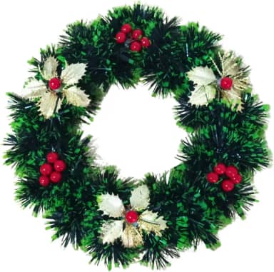 Guirlanda Decorada 24cm Flor e Azevinho Verde - Three Brothers