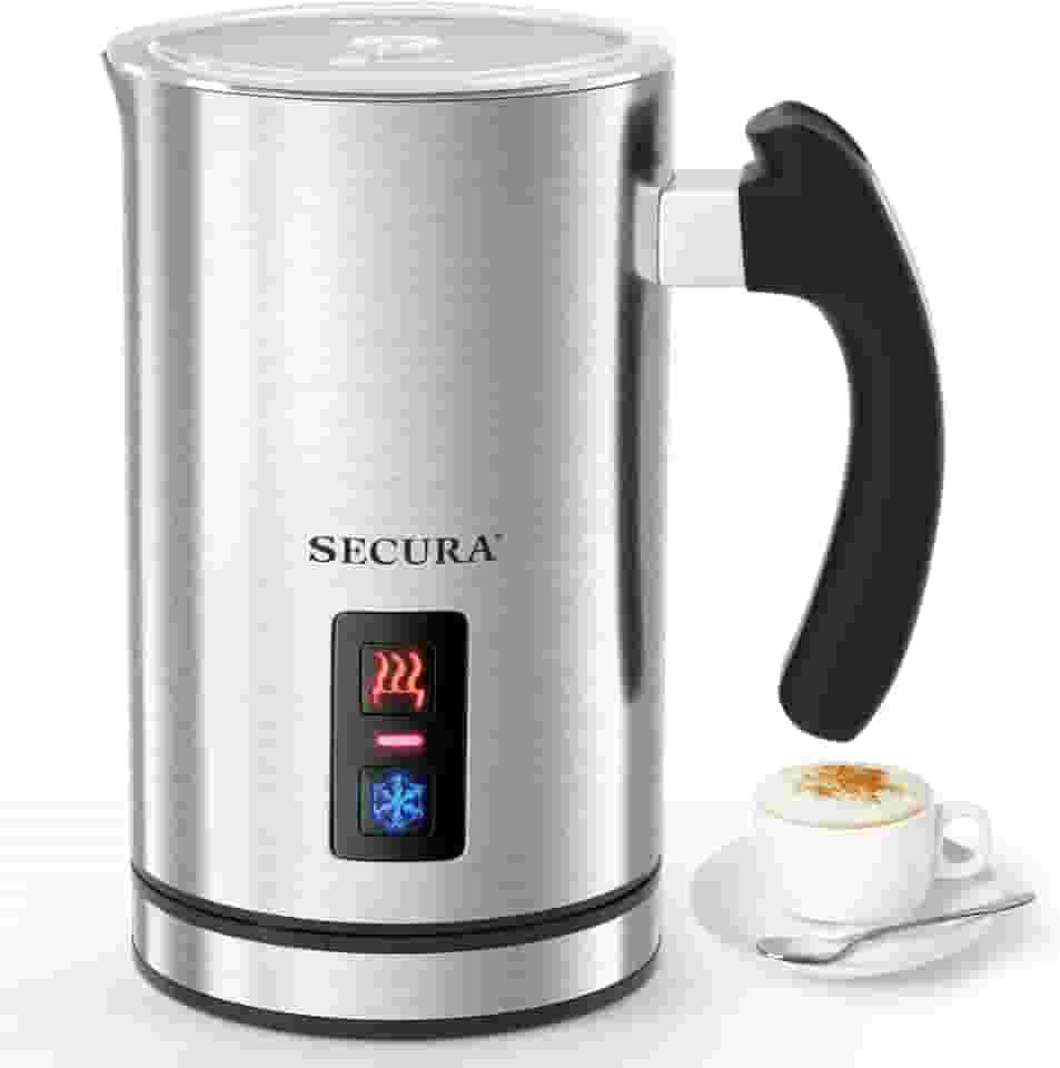 Secura Espumador de leite elétrico, vaporizador automático de leite quente ou frio para café, cappuccino, latte, aquecedor de leite de aço inoxidável com controles de temperatura Strix