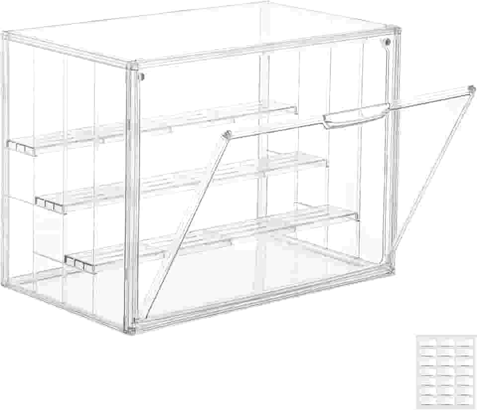 Attelite Vitrine De Acrílico, Atualização De 4 Camadas, Vitrine Transparente Com 3 Divisórias Ajustáveis, Caixa De Armazenamento Grande Empilhável Com Porta Magnética Para Bonecos De Ação Colecionáv