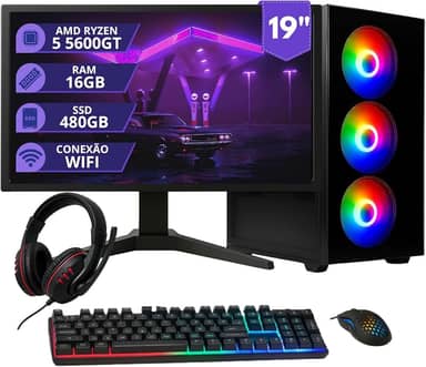 PC Gamer MRPC Ryzen 5 5600GT 16GB RAM DDR4 SSD 480GB Gráficos Radeon Vega 7 Monitor LED 19” HDMI