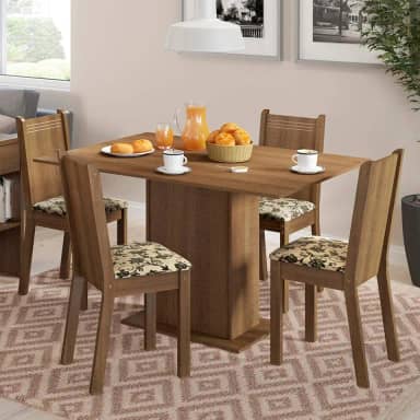 Conjunto Sala de Jantar Lexy Madesa Mesa Tampo de Madeira com 4 Cadeiras - Rustic/Bege Marrom