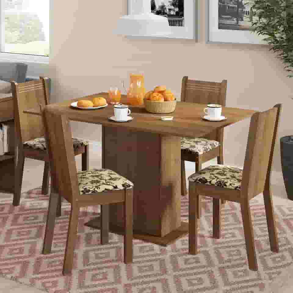 Conjunto Sala de Jantar Lexy Madesa Mesa Tampo de Madeira com 4 Cadeiras - Rustic/Bege Marrom