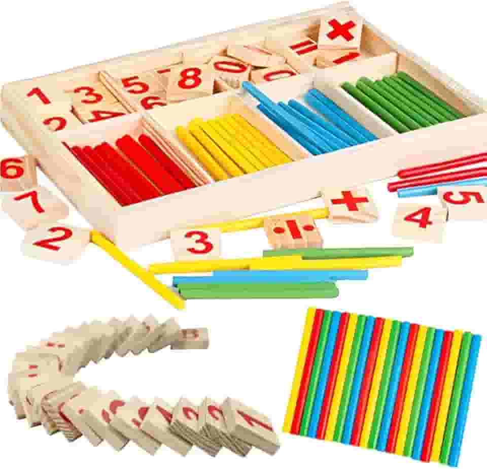 Jogo Educativo de Matematica para crianças,Didatico com Numeros Símbolos e Palitos Coloridos Aprenda a Contar e Fazer Calculos Desenvolve Coordenação Motora e Raciocinio Logico Montessori Matematica.