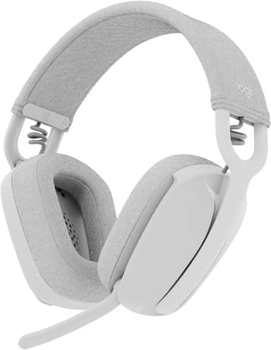 Headset Sem Fio Logitech Zone Vibe 100 Com Microfone Flip- to-Mute Com Cancelamento de Ruído, Conexão Bluetooth, Até 20h de Bateria, Design Leve e Confortável - Branco