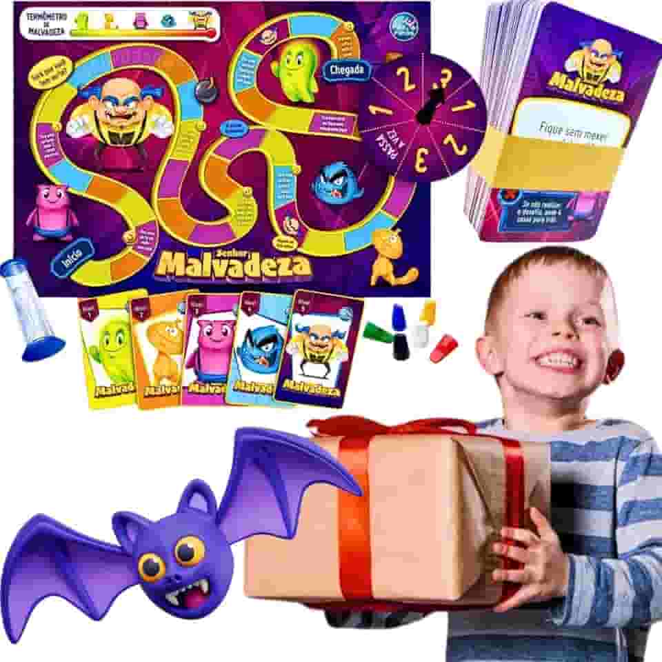 Brinquedo Senhor Malvadeza Jogos de tabuleiro dobravel portatil infantil humor comédia 100 desafios engraçados para crianças presente menino 7 anos aniversário menina