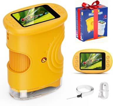Microscópio para crianças – Microscópio de bolso portátil 1000x com tela IPS 4K 2.0, mini microscópio portátil recarregável para educação, presente para crianças de 4 a 12 anos