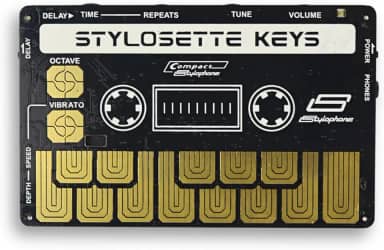 Stylophone Stylosette – Mini sintetizador estilo cassete com teclado sensível ao toque, FX, alto-falante e porta de expansão – portátil, máquina de som analógico alimentada por bateria com mais