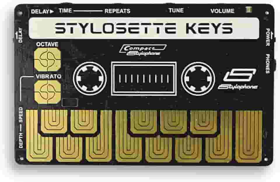 Stylophone Stylosette – Mini sintetizador estilo cassete com teclado sensível ao toque, FX, alto-falante e porta de expansão – portátil, máquina de som analógico alimentada por bateria com mais