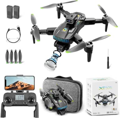Drone com Câmera 4K, Controle Remoto, Drone com GPS Câmera HD, Wi-Fi, 1200m de Alcance Gps Profissional Drone Fpv, Brinquedos Educativos, 2 Baterias de 2000mAh, Transmissão em Tempo Real (XT505)