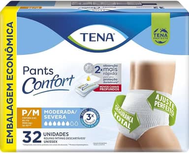 Tena Pants Confort, Roupa Íntima para Incontinência Urinária, P/M - 32 unidades