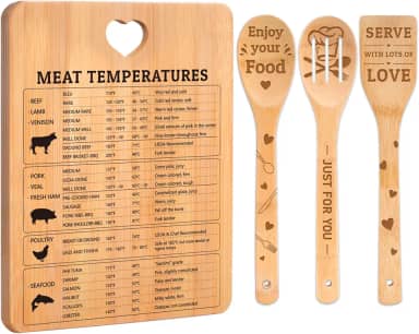 Presentes de cozinha - 'Temperaturas da carne' Presentes de cozinha para mulheres, tábua de cortar, guia de temperatura de cozinha gravado, presentes de cozinha para o dia das mães