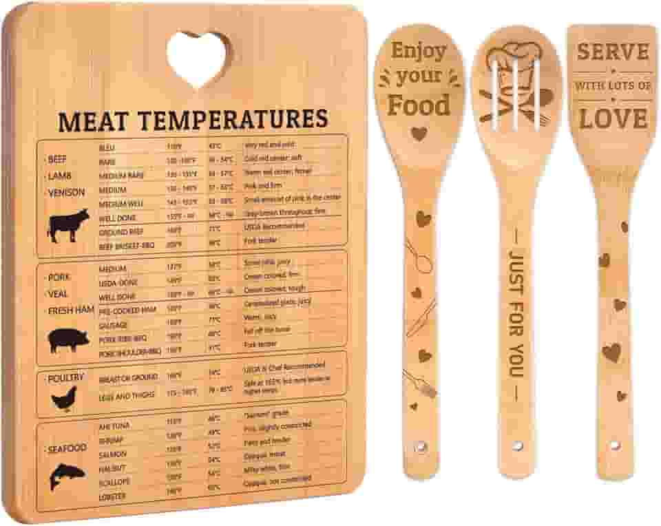 Presentes de cozinha - 'Temperaturas da carne' Presentes de cozinha para mulheres, tábua de cortar, guia de temperatura de cozinha gravado, presentes de cozinha para o dia das mães