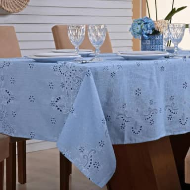 Toalha de Mesa Rustica Premium Retangular, 2,10 M x 1,40 M, Tecido Linhão, Composição 65% Algodão e 35% Poliéster 6 Lugares (Ilha Madeira Azul)