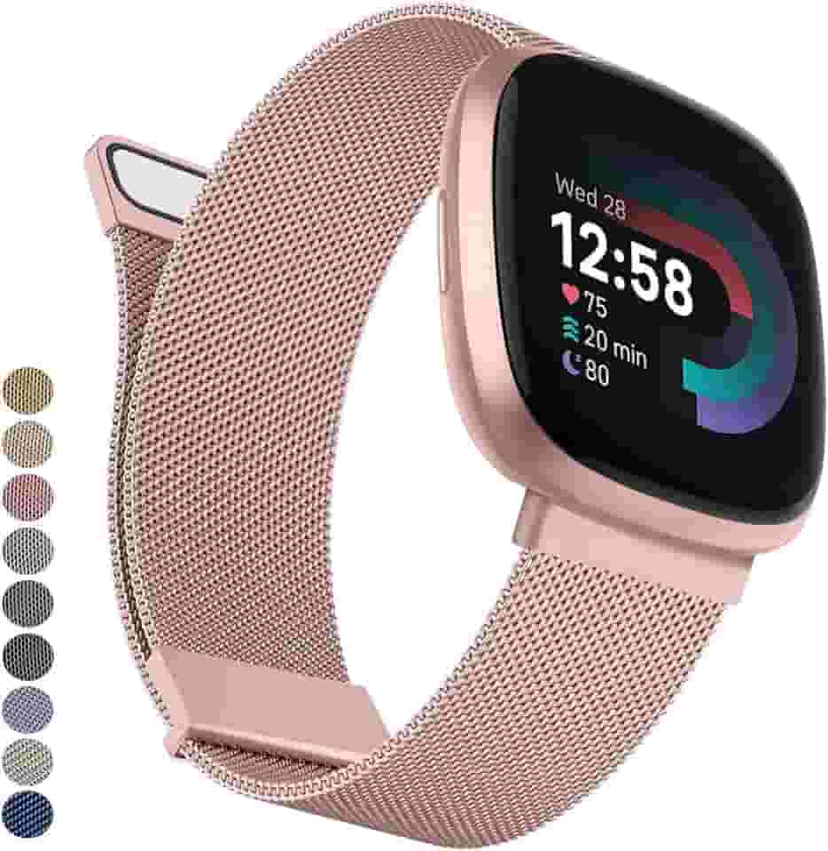 Pulseira de metal para Fitbit Versa 4/Versa 3, Fitbit Sense 2/Sense feminina, masculina, pulseira de substituição magnética de malha de aço inoxidável para smartwatch Fitbit Versa 4/Sense 2