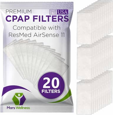 Filtros CPAP filtro de ar descartável de pólen de feltro - 20 pacotes de fornecimento - feito nos EUA Suprimentos de filtro CPAP - Serve em máquinas da série ResMed Airsense 11 - por Mars Wellness
