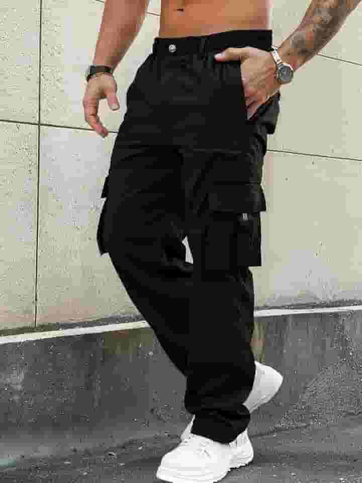 Calça cargo masculina, calça de moletom para caminhada, treino, calça tática com bolsos