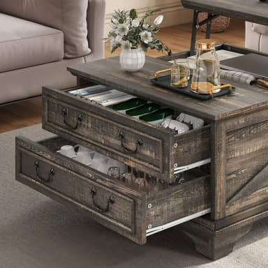 MOASIS Mesa de centro quadrada de 80 cm com mesa elevatória, mesa de centro de fazenda para sala de estar, escritório em casa, mesa central com gavetas de armazenamento e compartimento oculto,