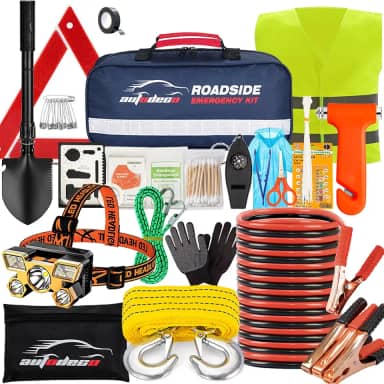 AUTODECO Kit de emergência de carro de beira de estrada - 88 peças premium kit de segurança de carro resistente kits de emergência para carro