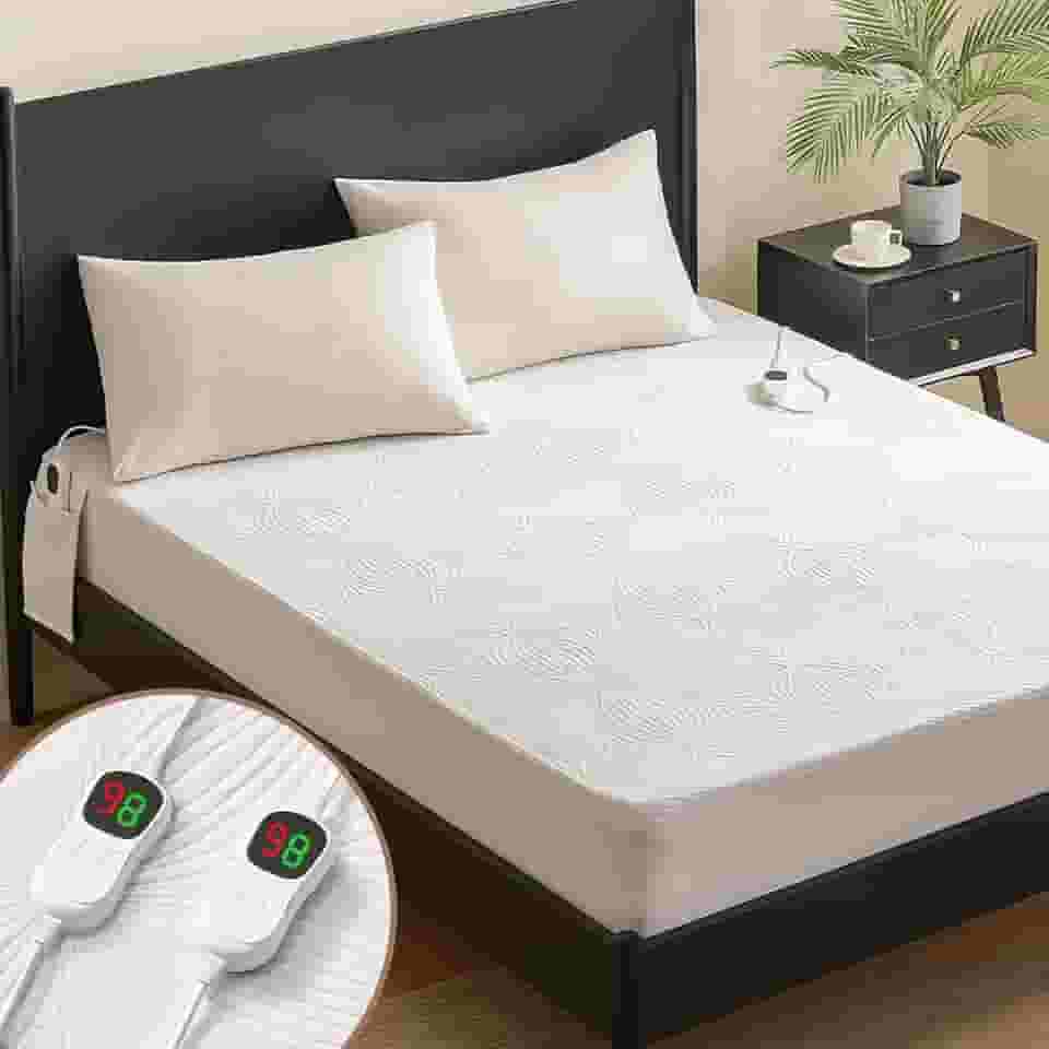 Homemate Colchão aquecido Queen Size – Colchão elétrico jacquard tricotado 3D, aquecedor de cama queen com controle duplo, configuração aquecida 10 – desligamento automático 8 horas, ajuste até 76 cm