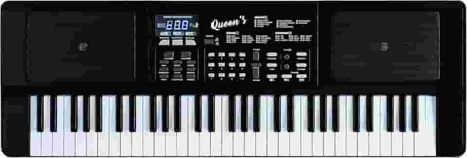 Teclado Musical Eletrônico Queen's de 61 Teclas com Microfone - Funções de Aprendizado Interativas, Biblioteca de Sons Diversa e Capacidade de Gravação - Preto