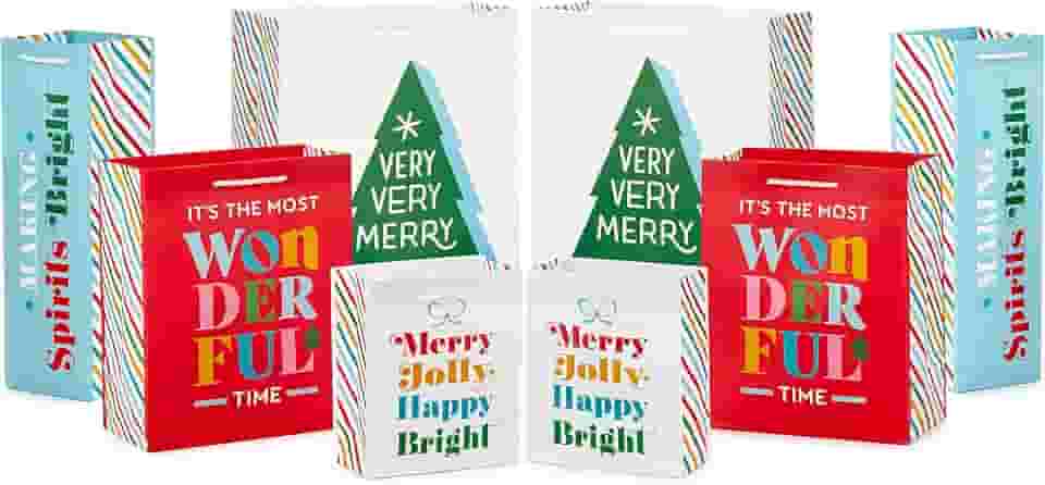 Hallmark Sacos de presente de Natal pequenos, médios, grandes, garrafa 8 em tamanhos variados, vermelho, verde, azul, rosa, laranja, amarelo