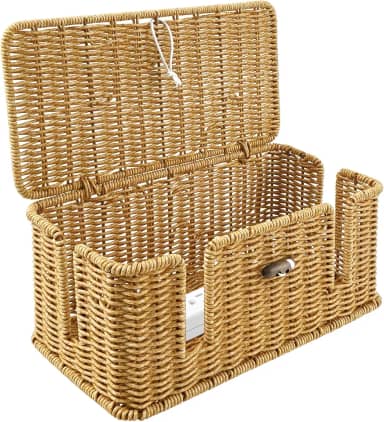 Caixa de gerenciamento de cabos feita à mão, caixa organizadora de cabos de imitação de vime com 2 compartimentos abertos, organizador de cabos para mesa para esconder tiras de energia e cabos