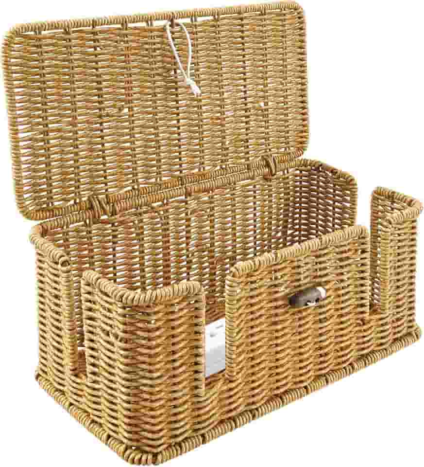 Caixa de gerenciamento de cabos feita à mão, caixa organizadora de cabos de imitação de vime com 2 compartimentos abertos, organizador de cabos para mesa para esconder tiras de energia e cabos