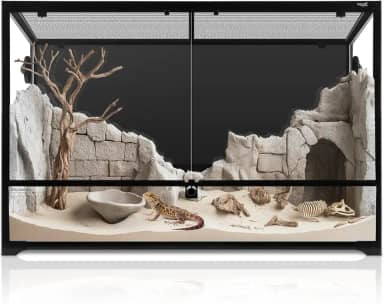 Tanque de répteis de 194 litros, grande terrário de vidro, tanque de dragão barbudo, abertura frontal, compartimento para répteis com tampa superior ventilada antiescape para lagartixa cobra