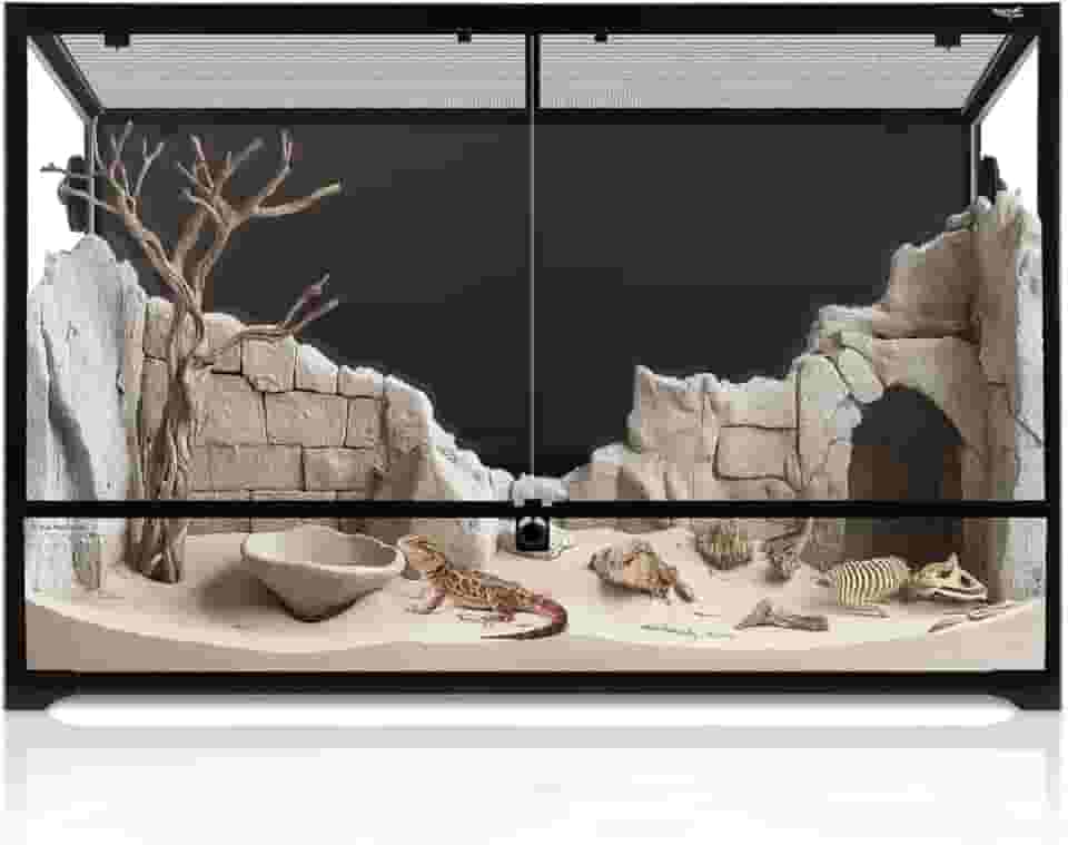 Tanque de répteis de 194 litros, grande terrário de vidro, tanque de dragão barbudo, abertura frontal, compartimento para répteis com tampa superior ventilada antiescape para lagartixa cobra