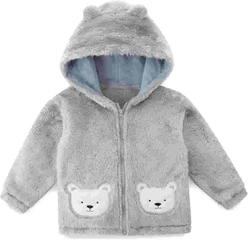 Casaco unissex de lã de ovelha de inverno forrado com capuz para meninas meninos e orelhas de urso fofo para bebês 12M-5T