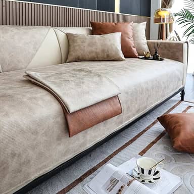 vctops Capa de sofá de couro sintético vintage à prova d'água capa de sofá seccional antiderrapante capa de sofá para cães, crianças, protetor de móveis de animais de estimação (bege, 91 cm x 160 cm)