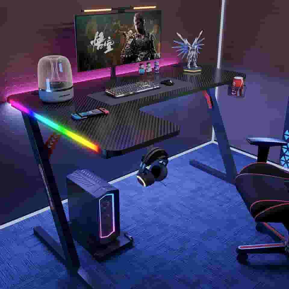Mesa Gamer Escrivaninha Iluminação rgb Gamer Para Jogos Escrivaninha Delta Aitek Formato Em L