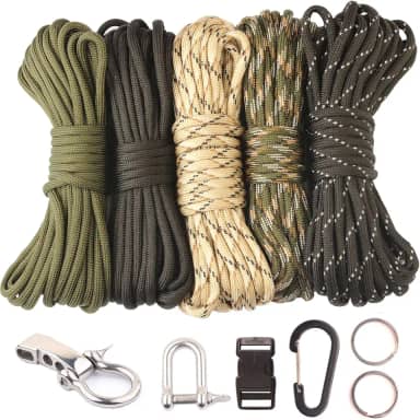 Corda de paraquedas GeGeDa Paracord 550 com mosquetão (preto, 30,5 m)