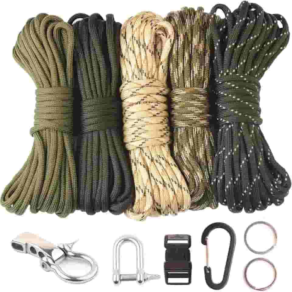 Corda de paraquedas GeGeDa Paracord 550 com mosquetão (preto, 30,5 m)