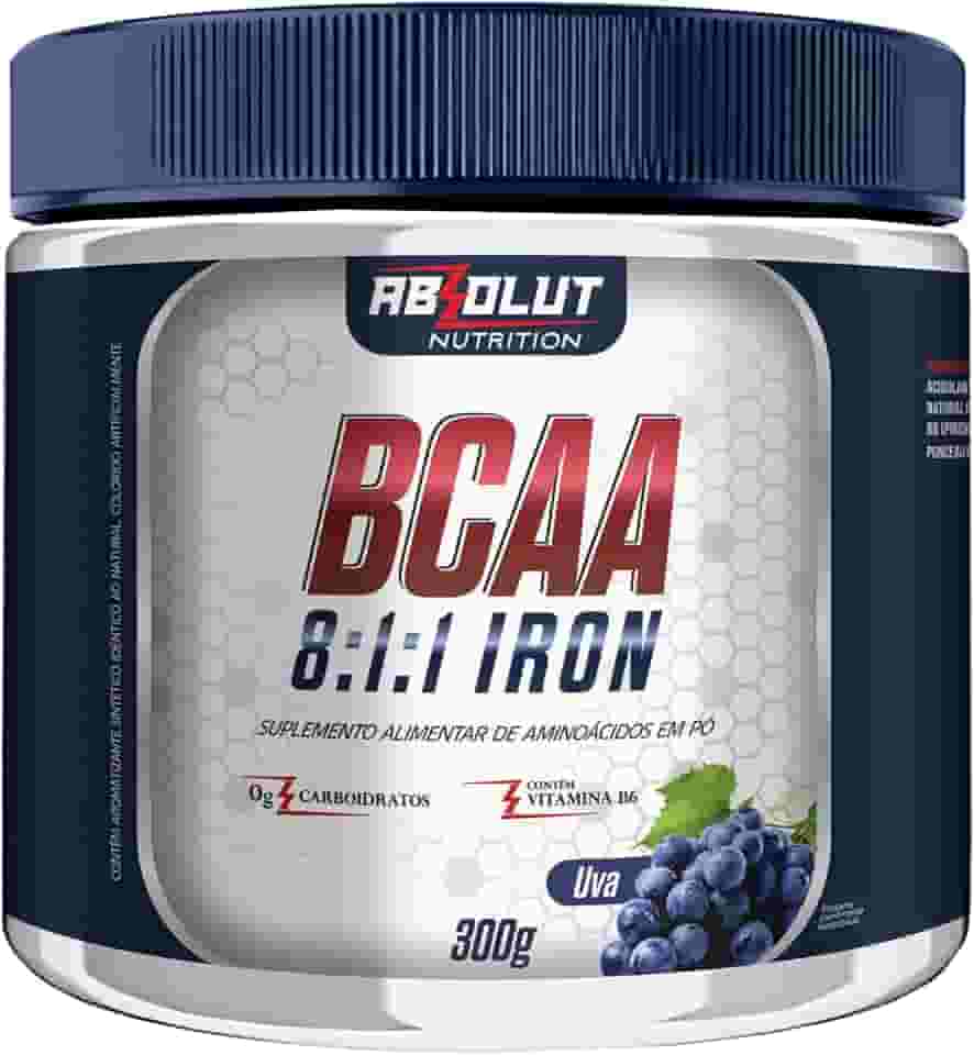Absolut Nutrition, BCAA 8:1:1, Aminoácidos essenciais + vitamina B6, Iron, em pó, Sabor uva, 300 gramas