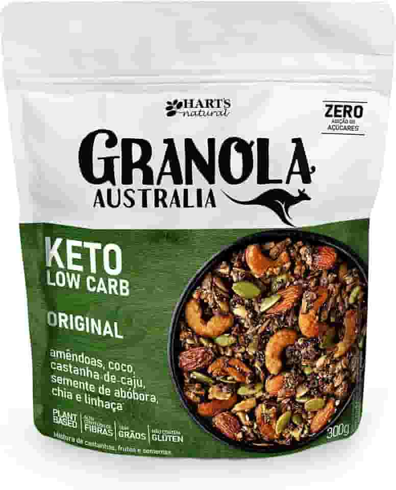 Hart's Natural Granola Australia Keto Low Carb | Granola Sem Açucar, Sem Lactose, Sem Glúten, Vegano | 100% Natural | Alto em Fibras | Snack Saudável | 300g