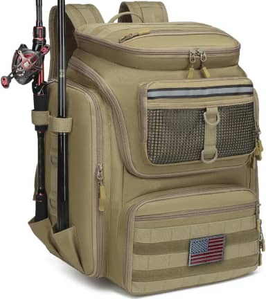 HAMBOLY Mochila de pesca com suportes de vara, mochila de 40 L para equipamentos e equipamentos de pesca, bolsa de pesca à prova d'água para homens