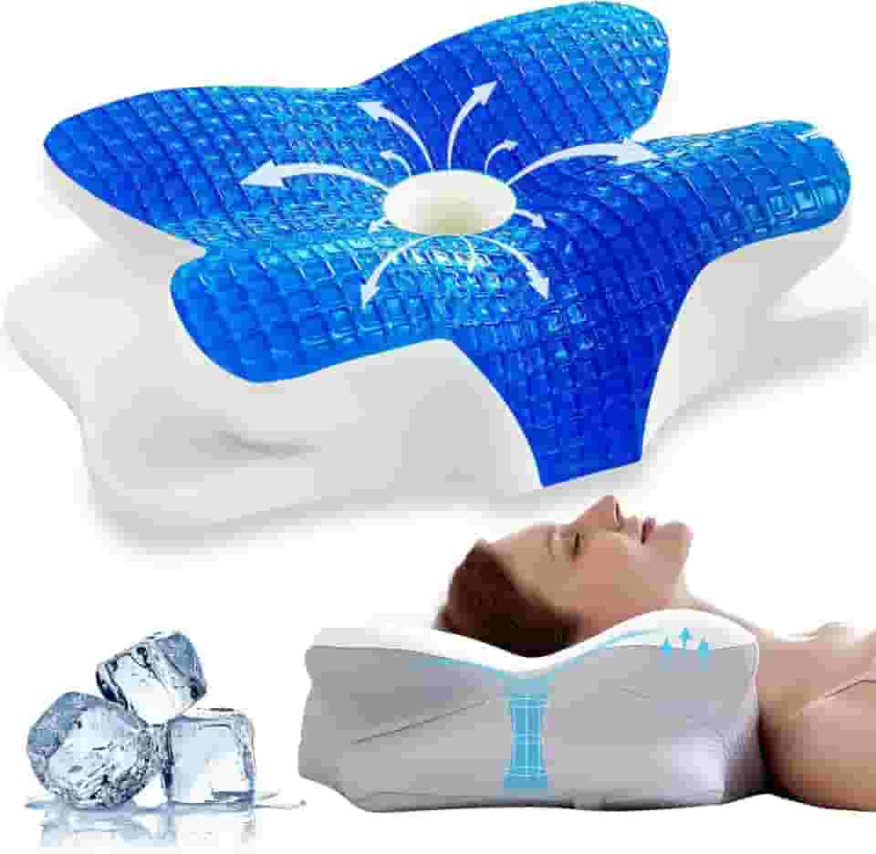 EUCIOR Almofadas de gel refrescantes para pescoço e ombro, travesseiro cervical para dormir confortavelmente, almofadas ergonômicas de espuma viscoelástica de contorno inodoro para dormir de estômago
