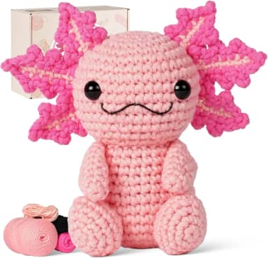 Gipony Kit de crochê para iniciantes, kits de crochê para animais, kit de crochê Amigurumi para iniciantes com tutoriais em vídeo passo a passo, kit de crochê para iniciantes para adultos (Axolotl 1