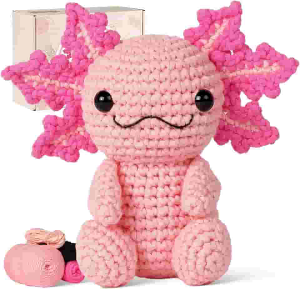 Gipony Kit de crochê para iniciantes, kits de crochê para animais, kit de crochê Amigurumi para iniciantes com tutoriais em vídeo passo a passo, kit de crochê para iniciantes para adultos (Axolotl 1