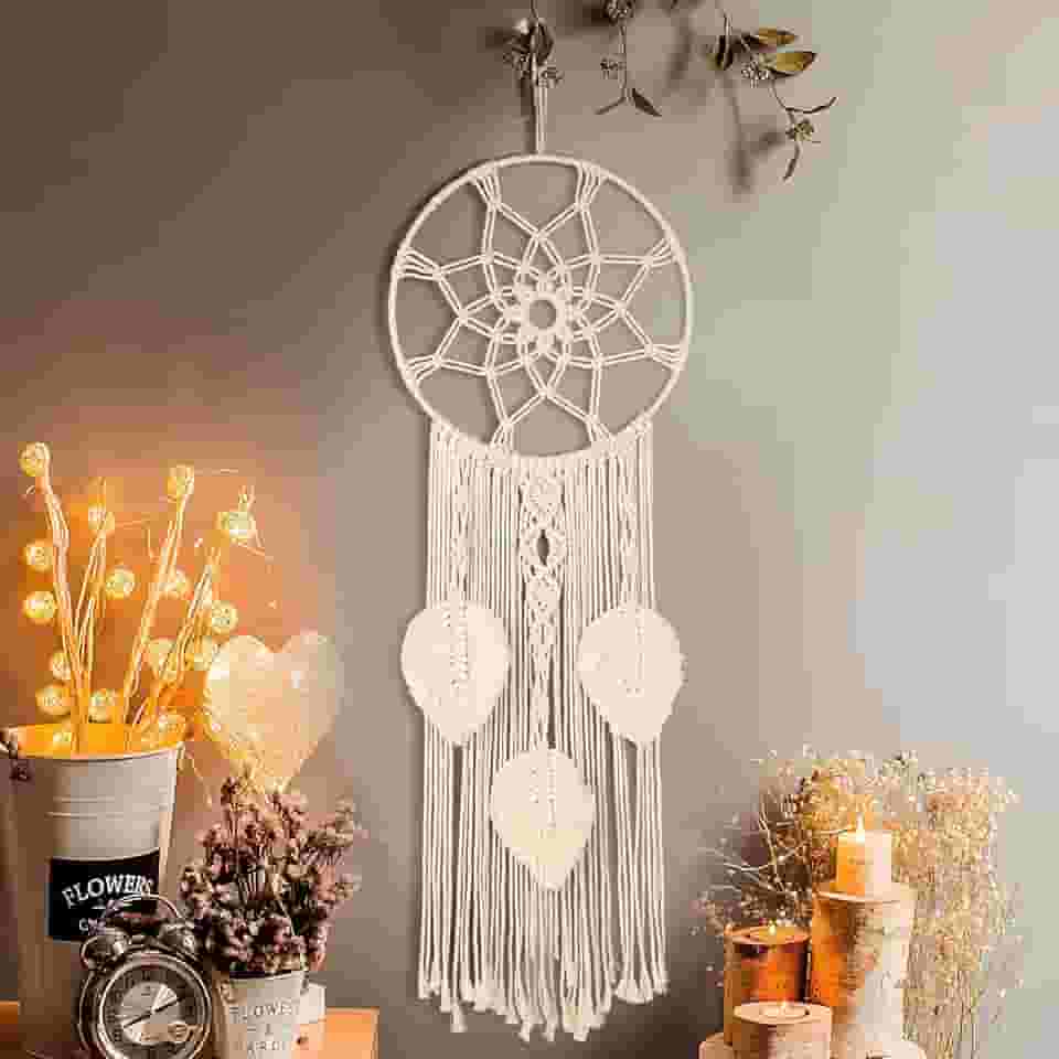 Nice Dream Apanhadores de sonhos para quarto adultos decoração de parede boho grande apanhador de sonhos macramê pendurado na parede com 3 folhas tecidas borlas decoração de casa