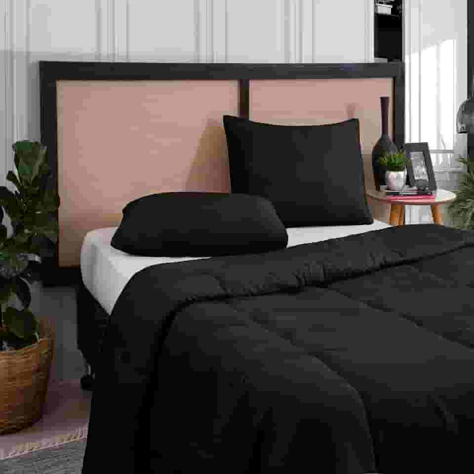 Edredom Casal Queen Margarida 3 Peças | Microfibra Antialérgica Premium | Macio, Confortável e Elegante | Ideal para Todas as Estações | Noites Aconchegantes e Relaxantes (Preto)