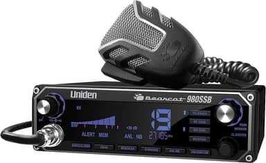 Uniden BEARCAT 980 Rádio CB SSB de 40 canais com banda lateral NOAA WeatherBand, display digital de 7 cores, interruptor PA/CB e microfone com cancelamento de ruído, compatível com microfone sem fio
