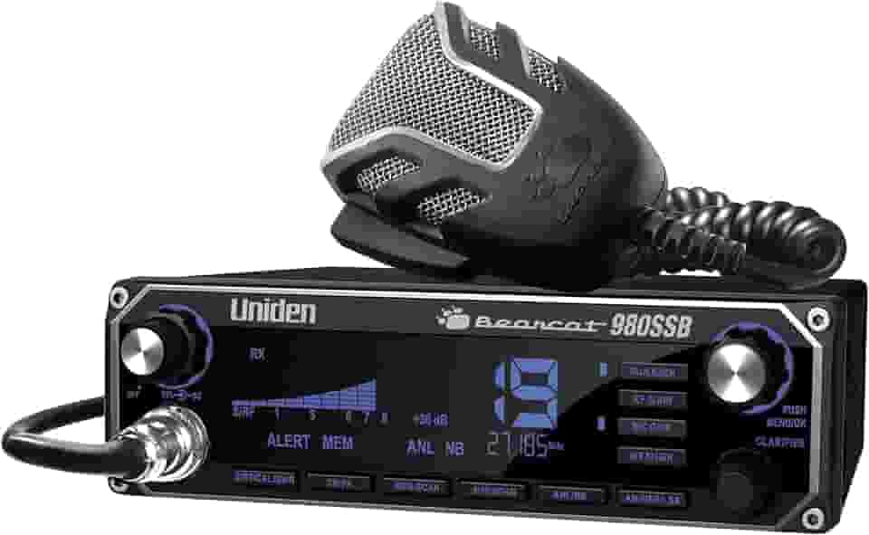 Uniden BEARCAT 980 Rádio CB SSB de 40 canais com banda lateral NOAA WeatherBand, display digital de 7 cores, interruptor PA/CB e microfone com cancelamento de ruído, compatível com microfone sem fio