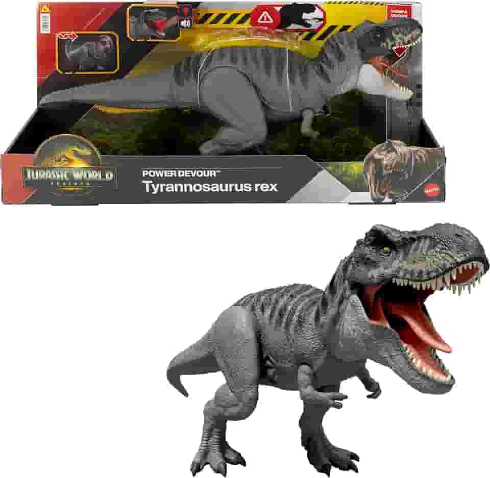 Jurassic World Dinossauro de Brinquedo Rebirth T-Rex Mordida Destruidora para crianças a partir de 4 anos