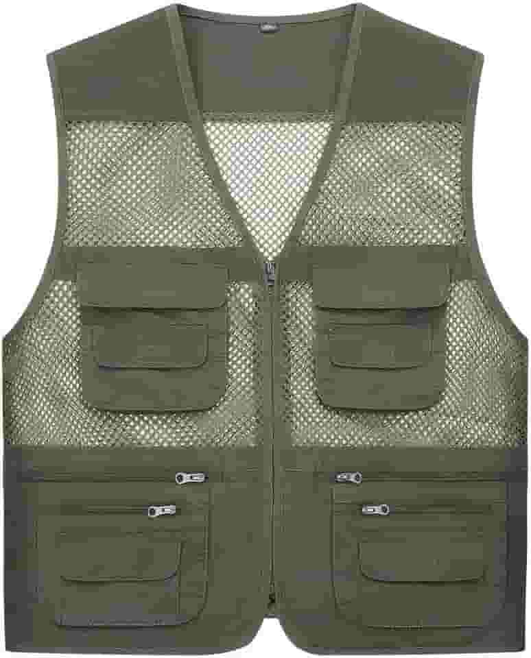 Colete utilitário masculino para pesca, safári, verão, malha, trabalho, com bolsos