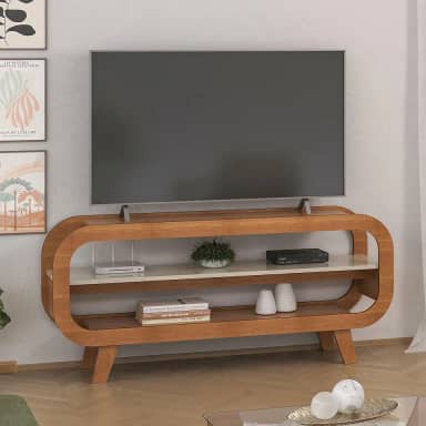 Rack 1,33 mt para TV até 60' com estrutura usinada MDF 15mm THEO cor Cinamomo/Off White - Artely