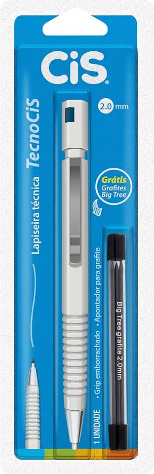 Lapiseira Técnica Tecnocis 2.0 mm, Branca, Blister com 1 + Grafite
